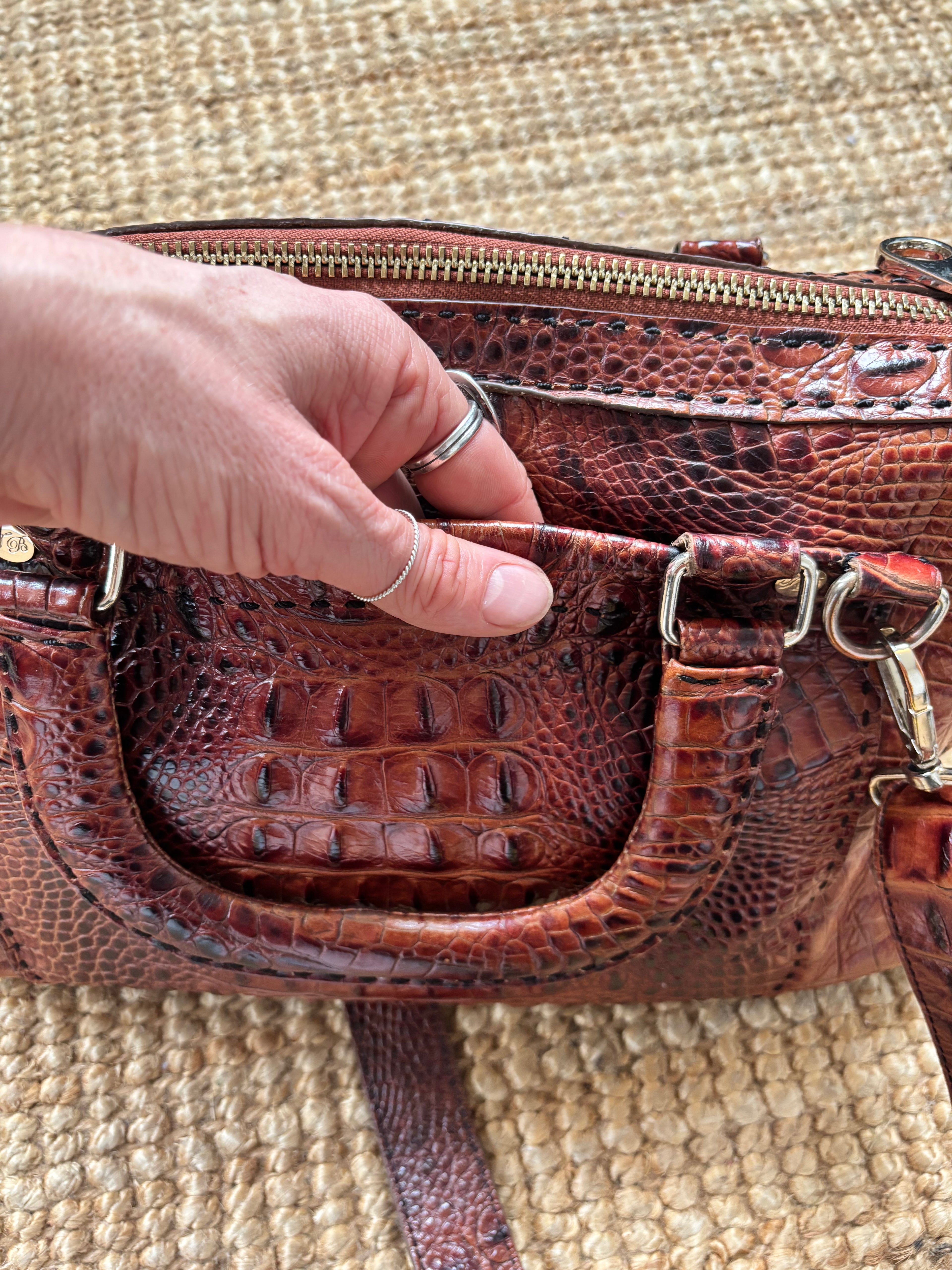 RARE Vintage Ted Baker Brown 100% Leather Crocodile Embossed Bag