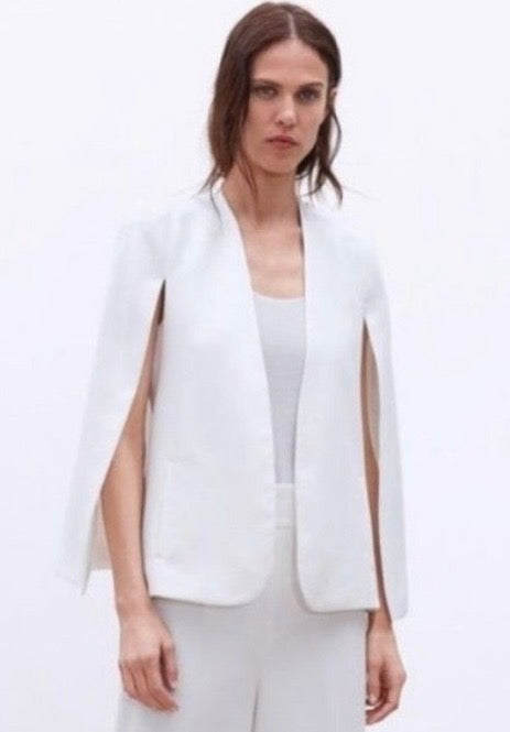 Zara ZW Collection White Cape Blazer Sleeveless Vest Bridal Minimalist