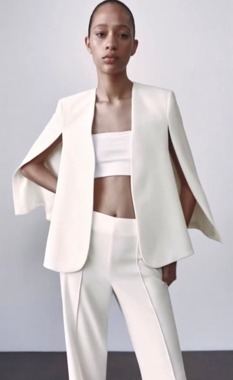 Zara ZW Collection White Cape Blazer Sleeveless Vest Bridal Minimalist