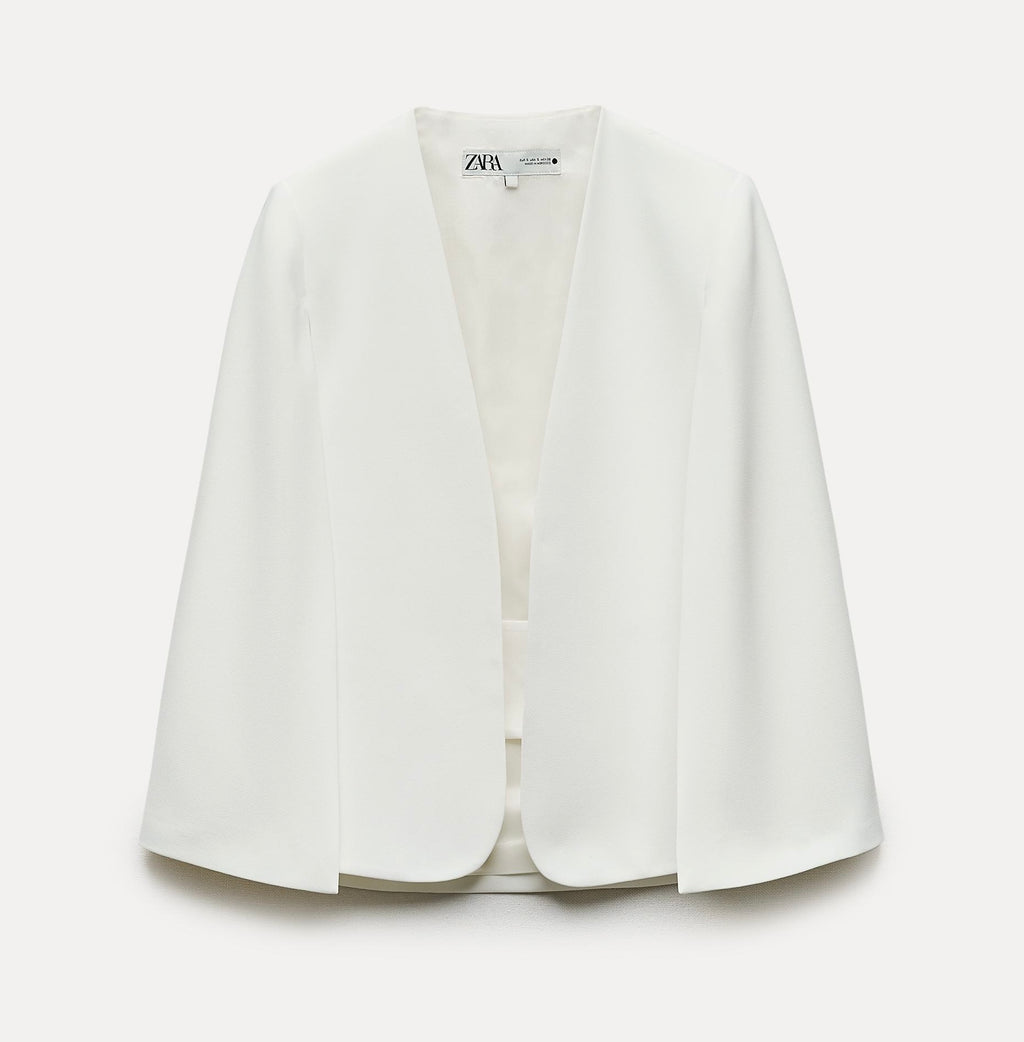 Zara ZW Collection White Cape Blazer Sleeveless Vest Bridal Minimalist