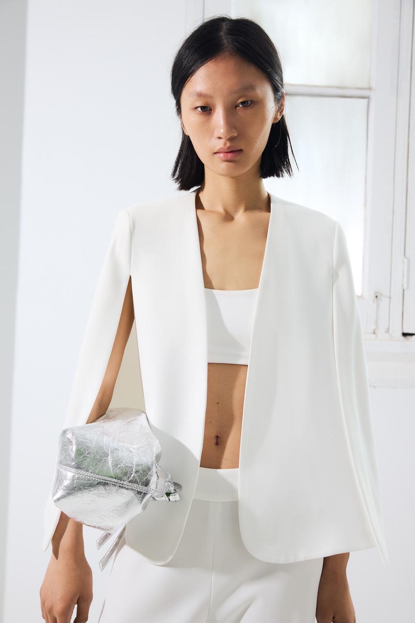 Zara ZW Collection White Cape Blazer Sleeveless Vest Bridal Minimalist