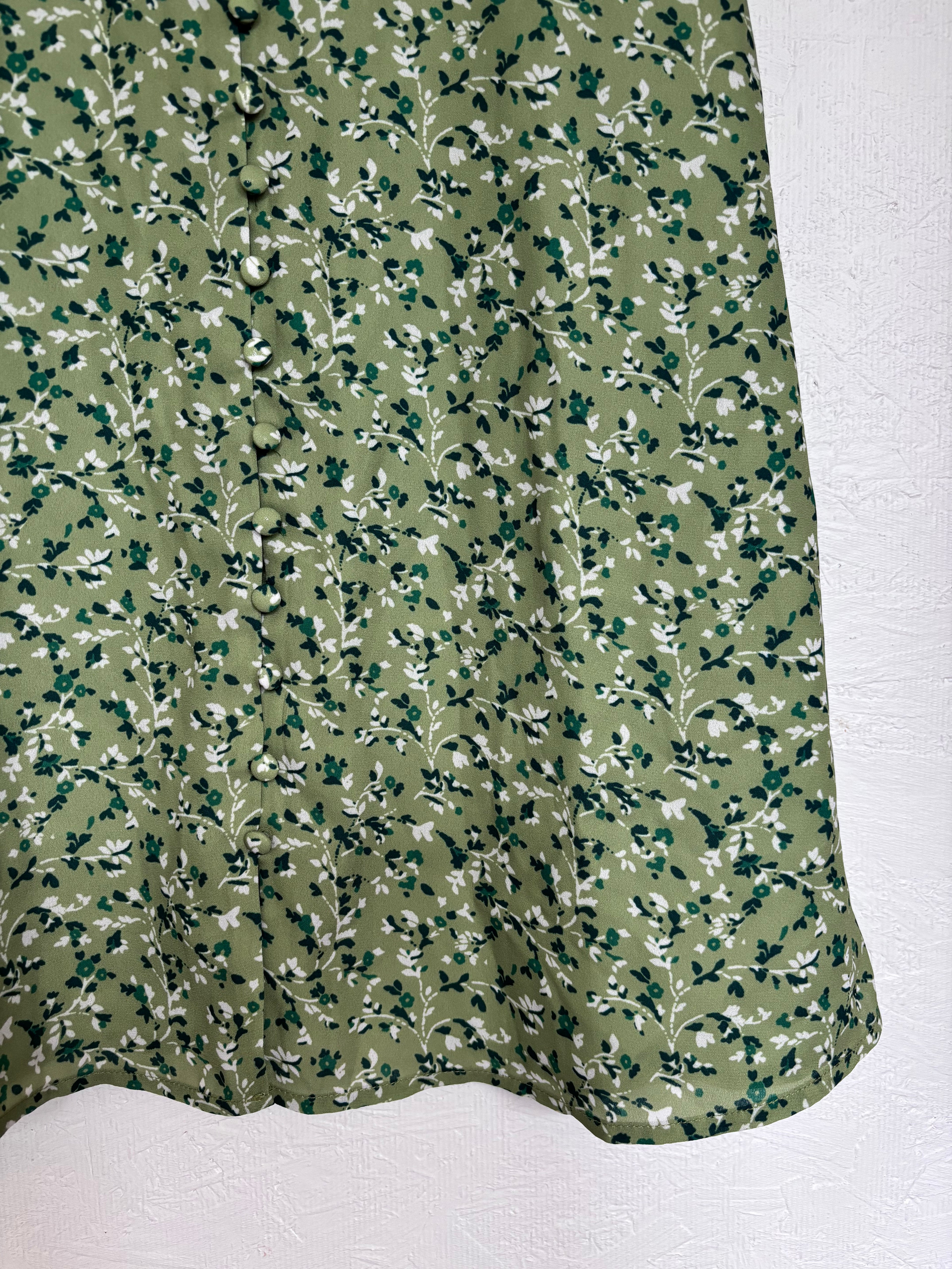 Reformation Green Alison Floral Button Down Short Puff Sleeve Mini Sun Dress