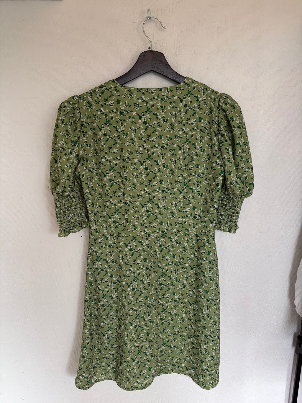 Reformation Green Alison Floral Button Down Short Puff Sleeve Mini Sun Dress