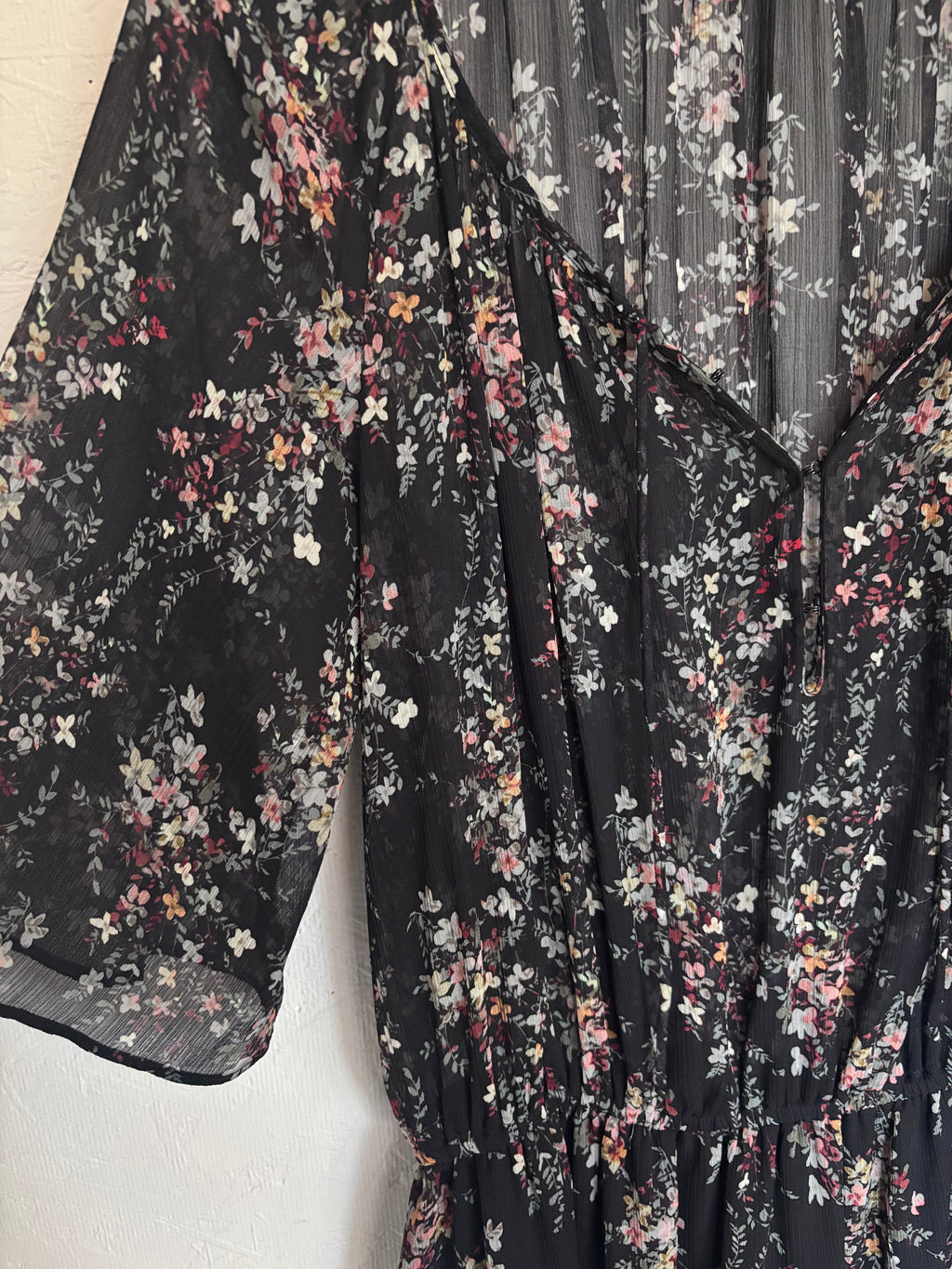IKKS Women Black Floral Plunging Neckline Bell Sleeve Boho Maxi Dress