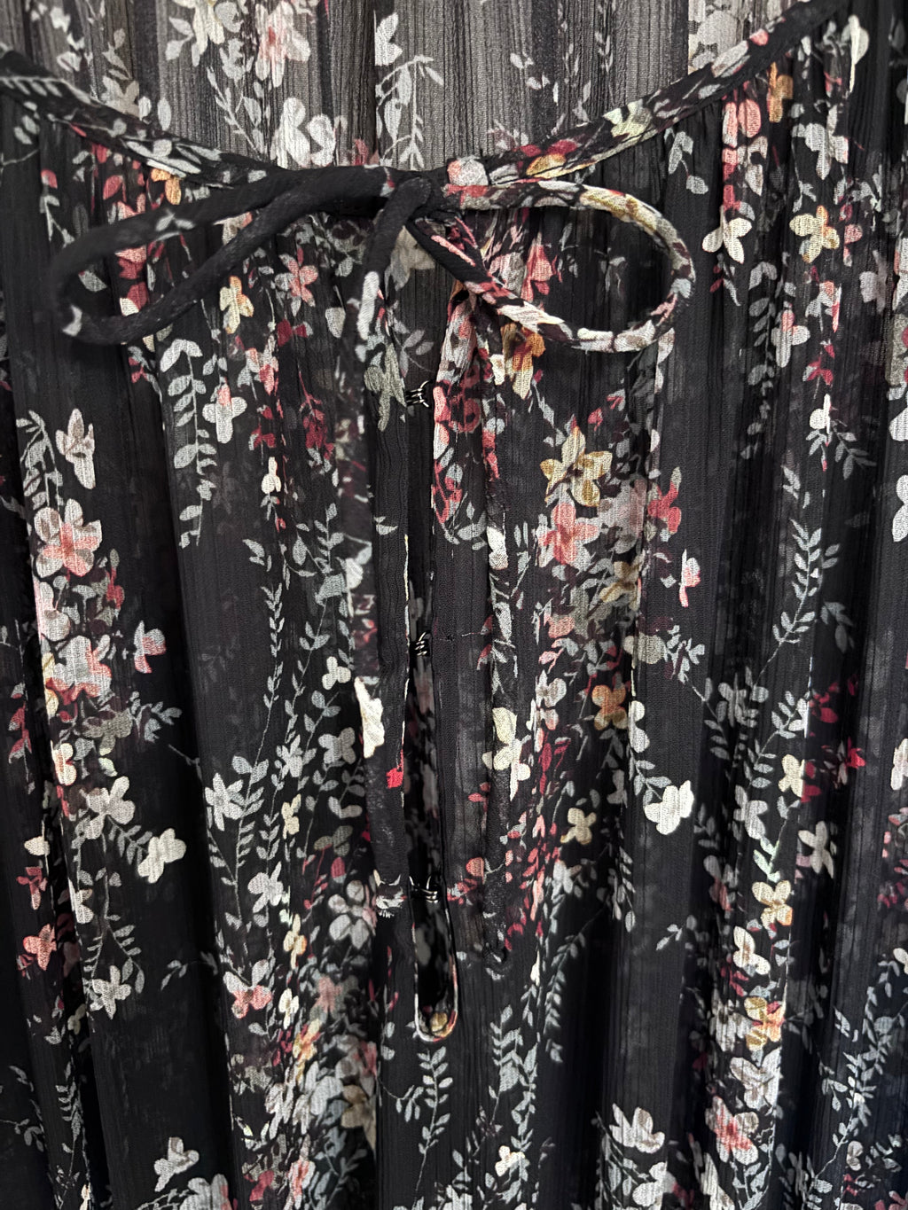 IKKS Women Black Floral Plunging Neckline Bell Sleeve Boho Maxi Dress