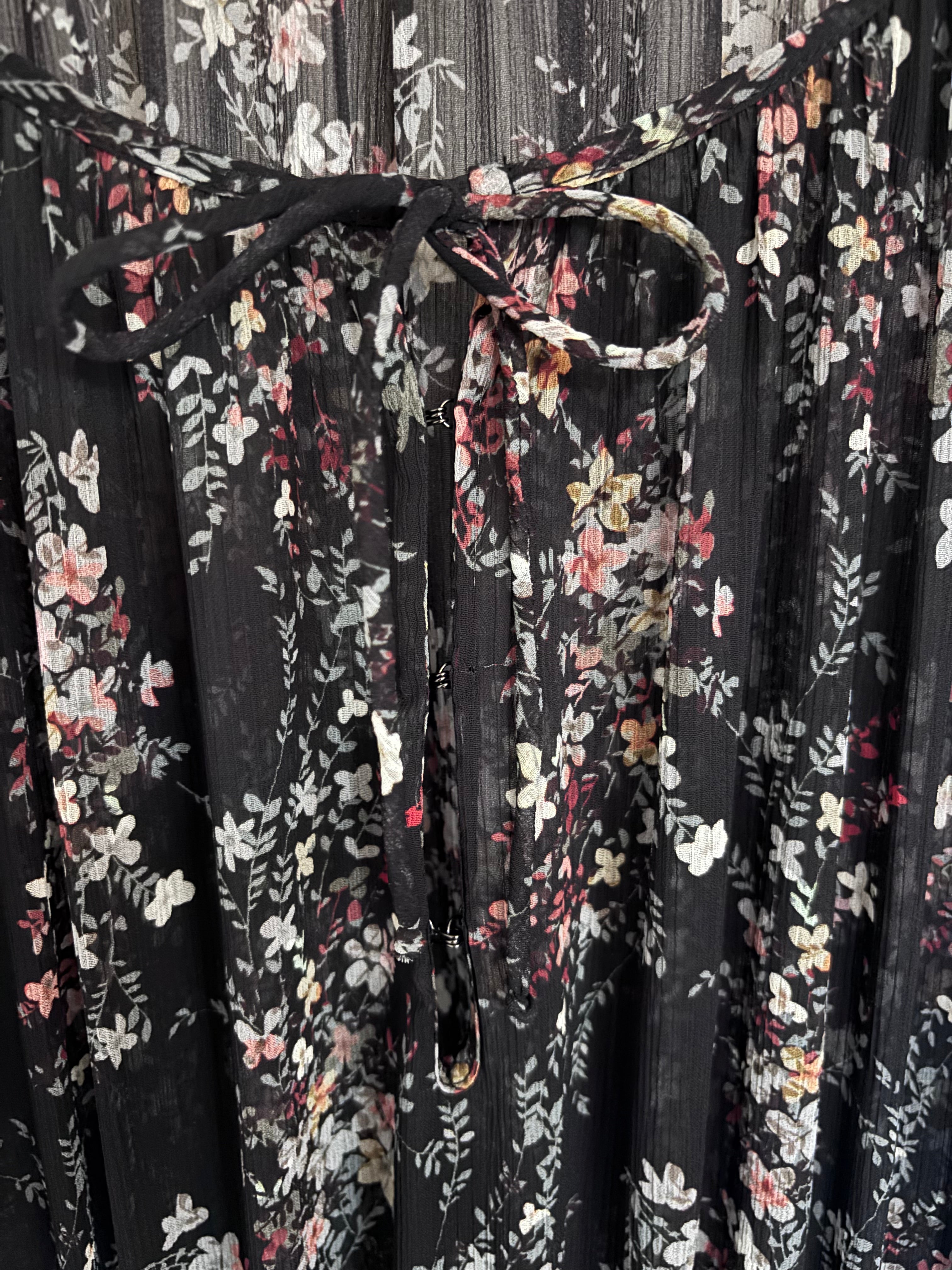 IKKS Women Black Floral Plunging Neckline Bell Sleeve Boho Maxi Dress