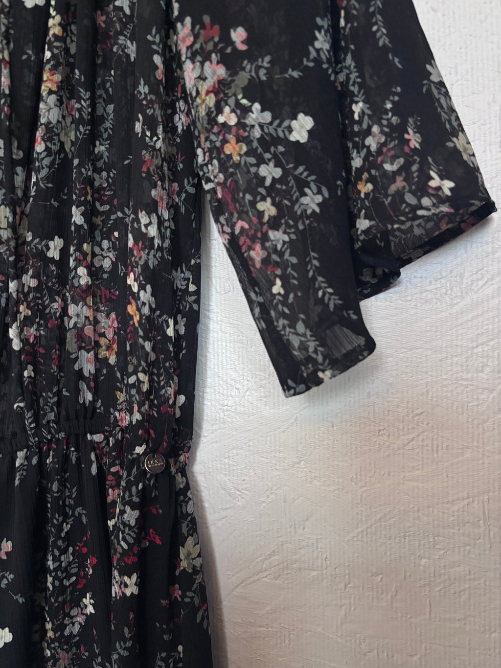 IKKS Women Black Floral Plunging Neckline Bell Sleeve Boho Maxi Dress