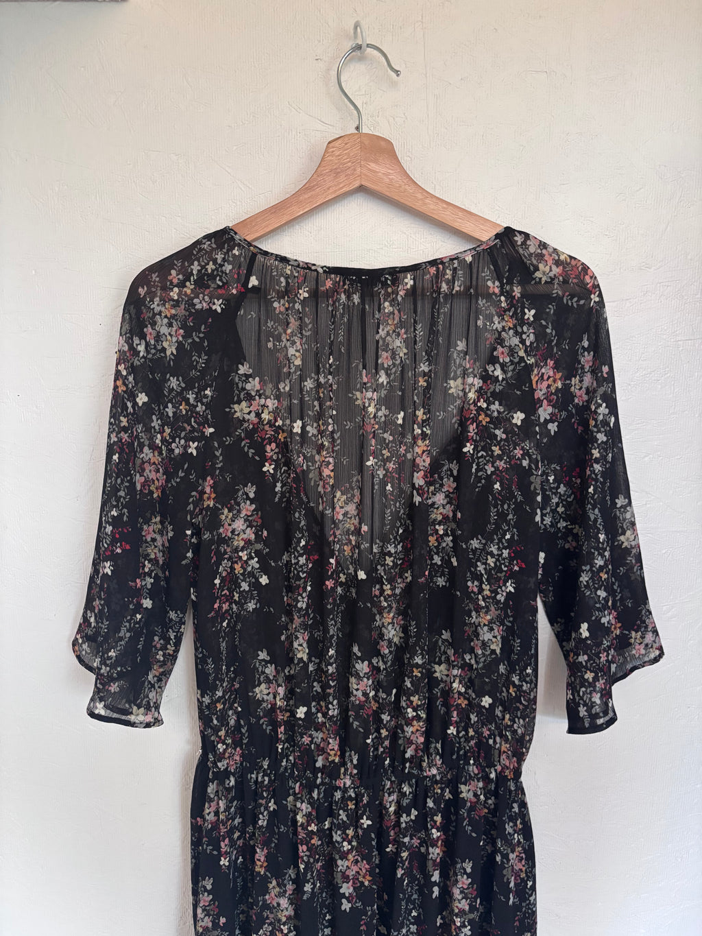 IKKS Women Black Floral Plunging Neckline Bell Sleeve Boho Maxi Dress