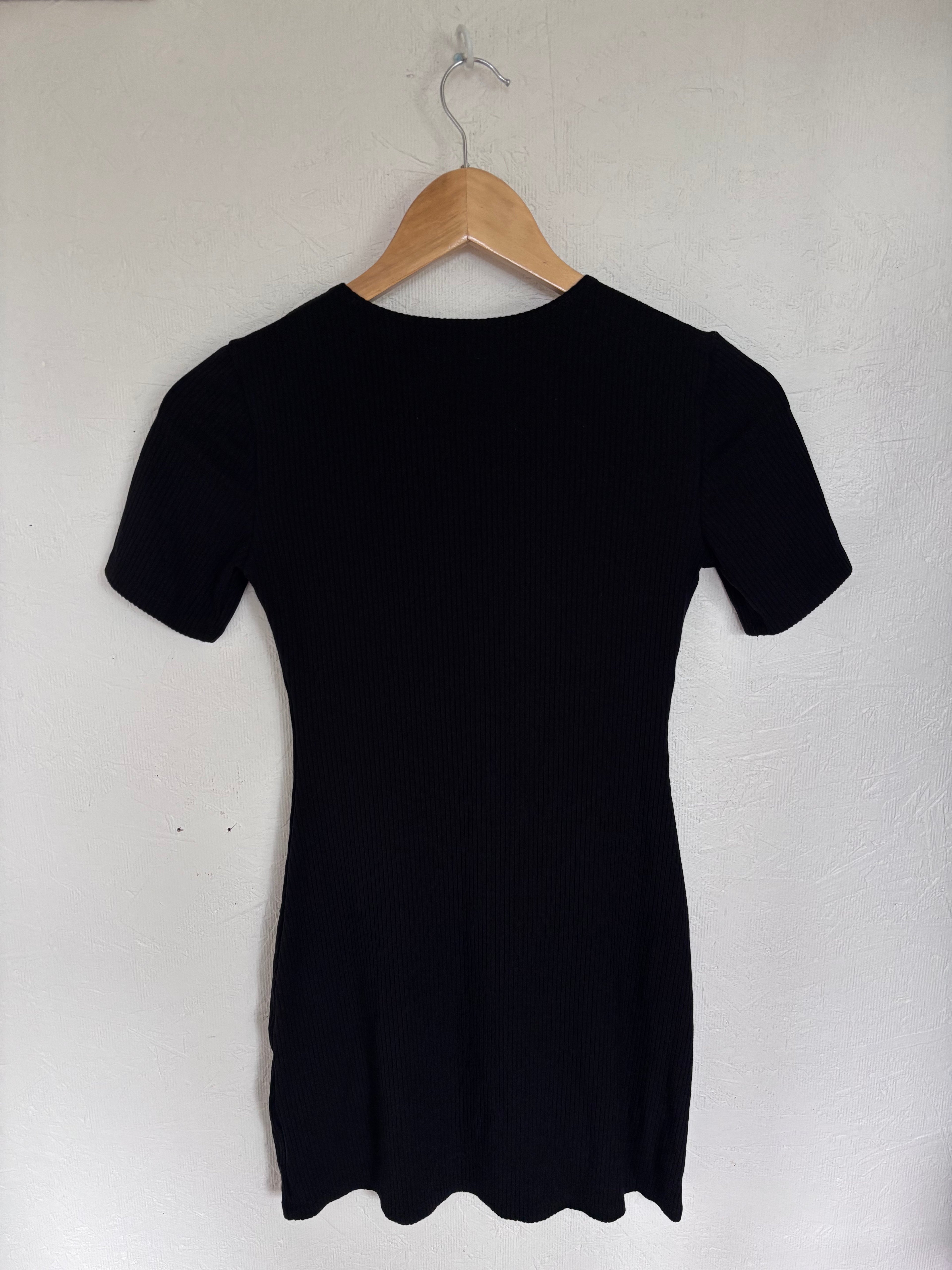 Reformation Black Kennedy Ribbed Contour Bodycon Short Sleeve T Shirt Mini Dress