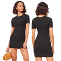 Reformation Black Kennedy Ribbed Contour Bodycon Short Sleeve T Shirt Mini Dress