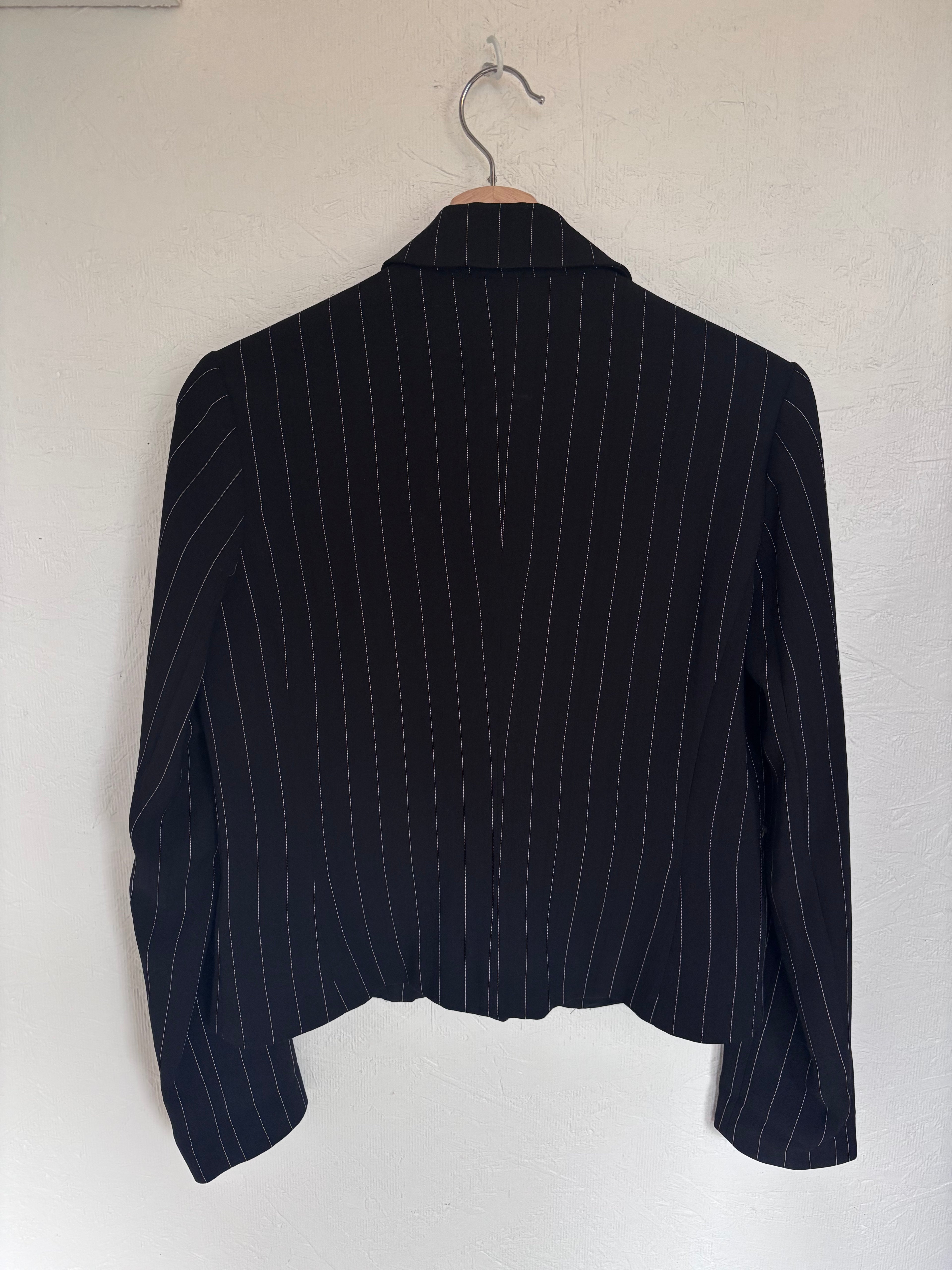 Vintage Simon Chang Pinstripe Floral Embroidered Painted Patchwork Blazer Jacket