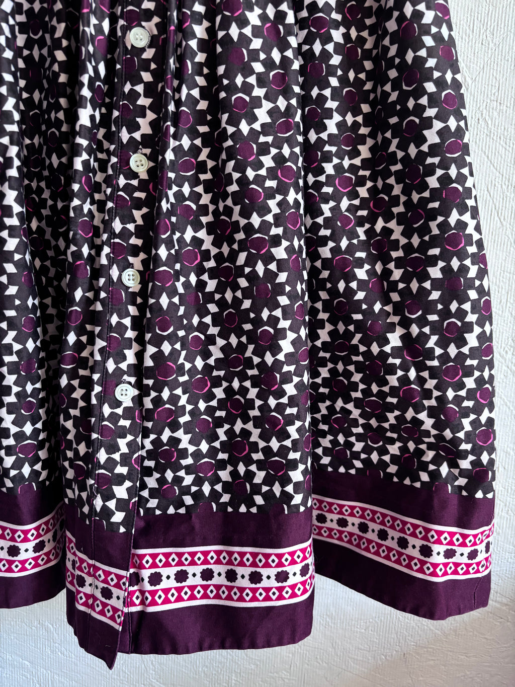 Kate Spade Geometric Floral Print Purple Button Up Collared Short Sleeve Dainty Mini Tea Dress