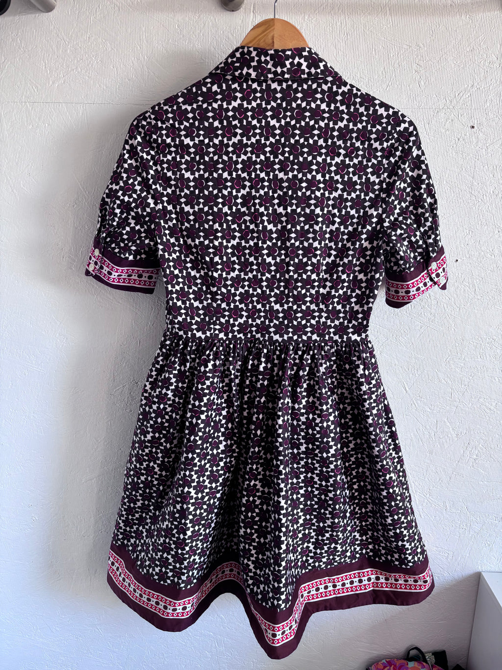 Kate Spade Geometric Floral Print Purple Button Up Collared Short Sleeve Dainty Mini Tea Dress
