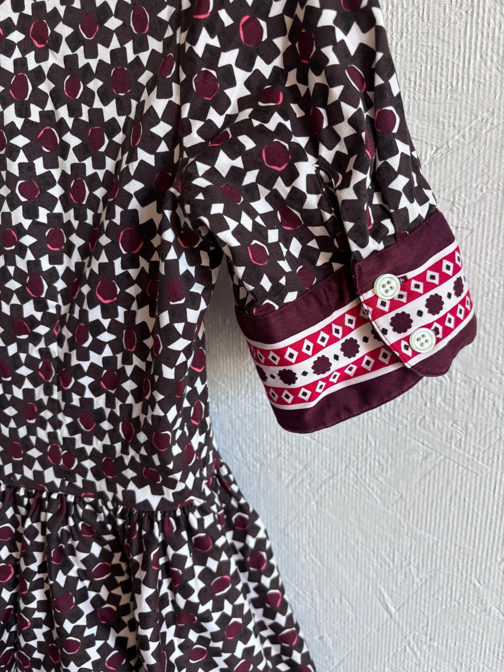 Kate Spade Geometric Floral Print Purple Button Up Collared Short Sleeve Dainty Mini Tea Dress