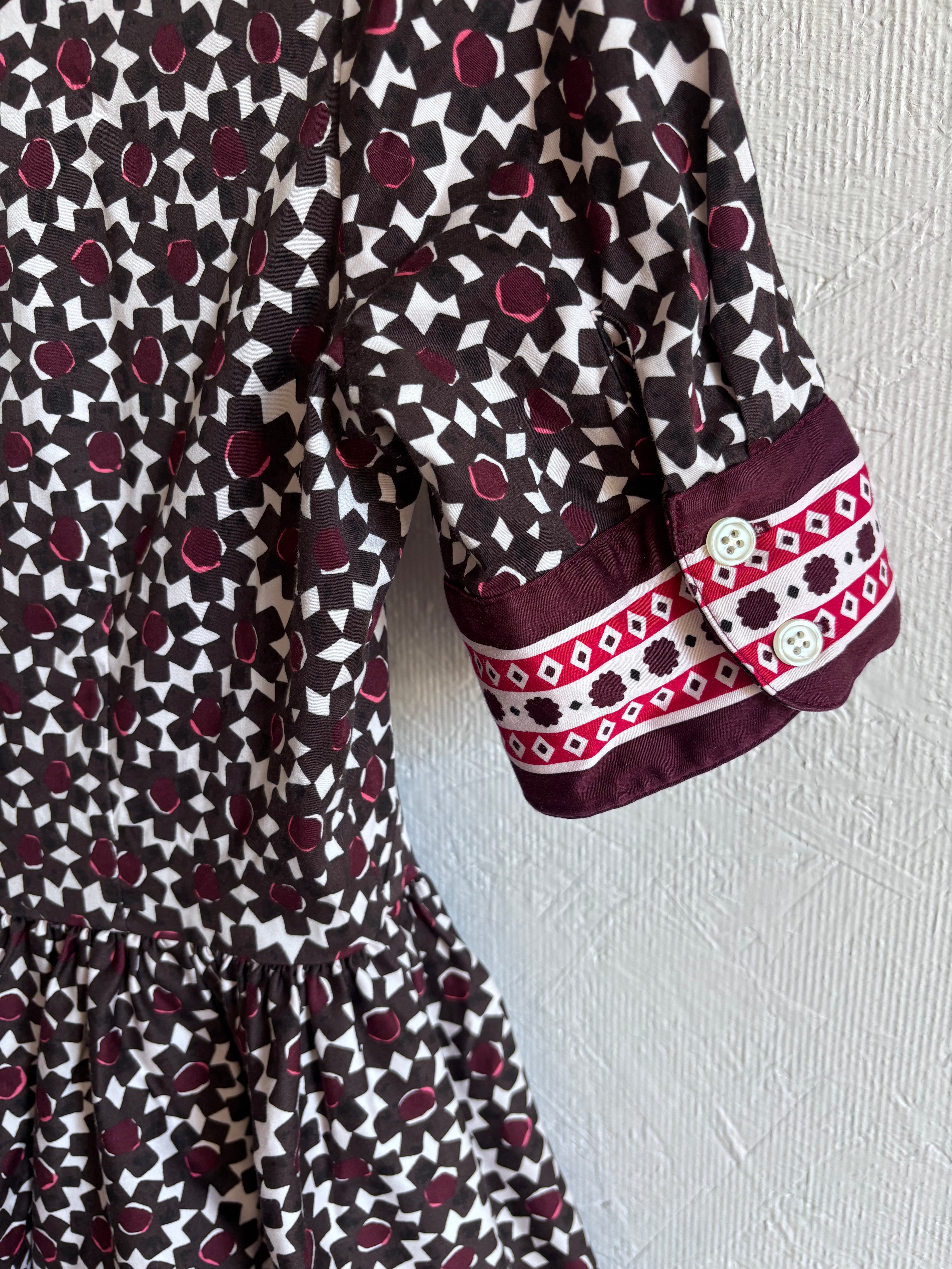 Kate Spade Geometric Floral Print Purple Button Up Collared Short Sleeve Dainty Mini Tea Dress