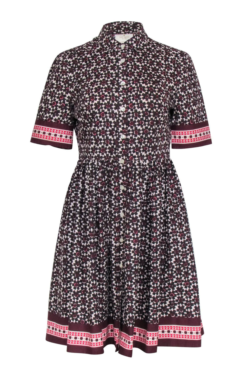 Kate Spade Geometric Floral Print Purple Button Up Collared Short Sleeve Dainty Mini Tea Dress