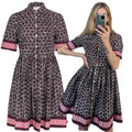 Kate Spade Geometric Floral Print Purple Button Up Collared Short Sleeve Dainty Mini Tea Dress