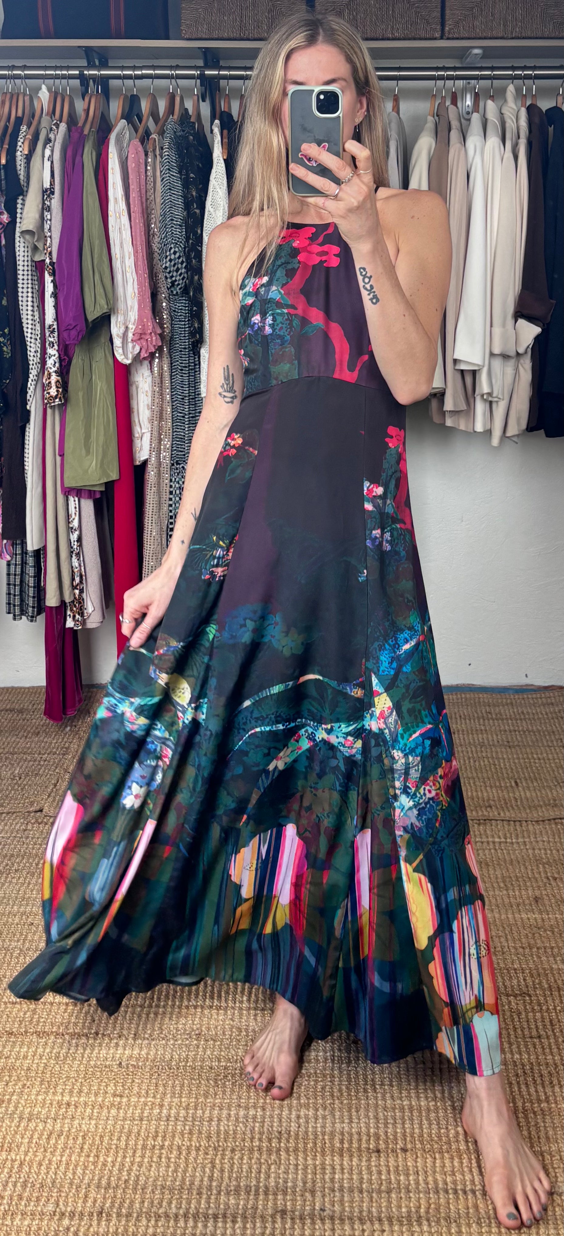 Anthropologie Moulinette Soeurs Vetements Cadence Sleeveless Multicolour Halter Floral Print Maxi Dress
