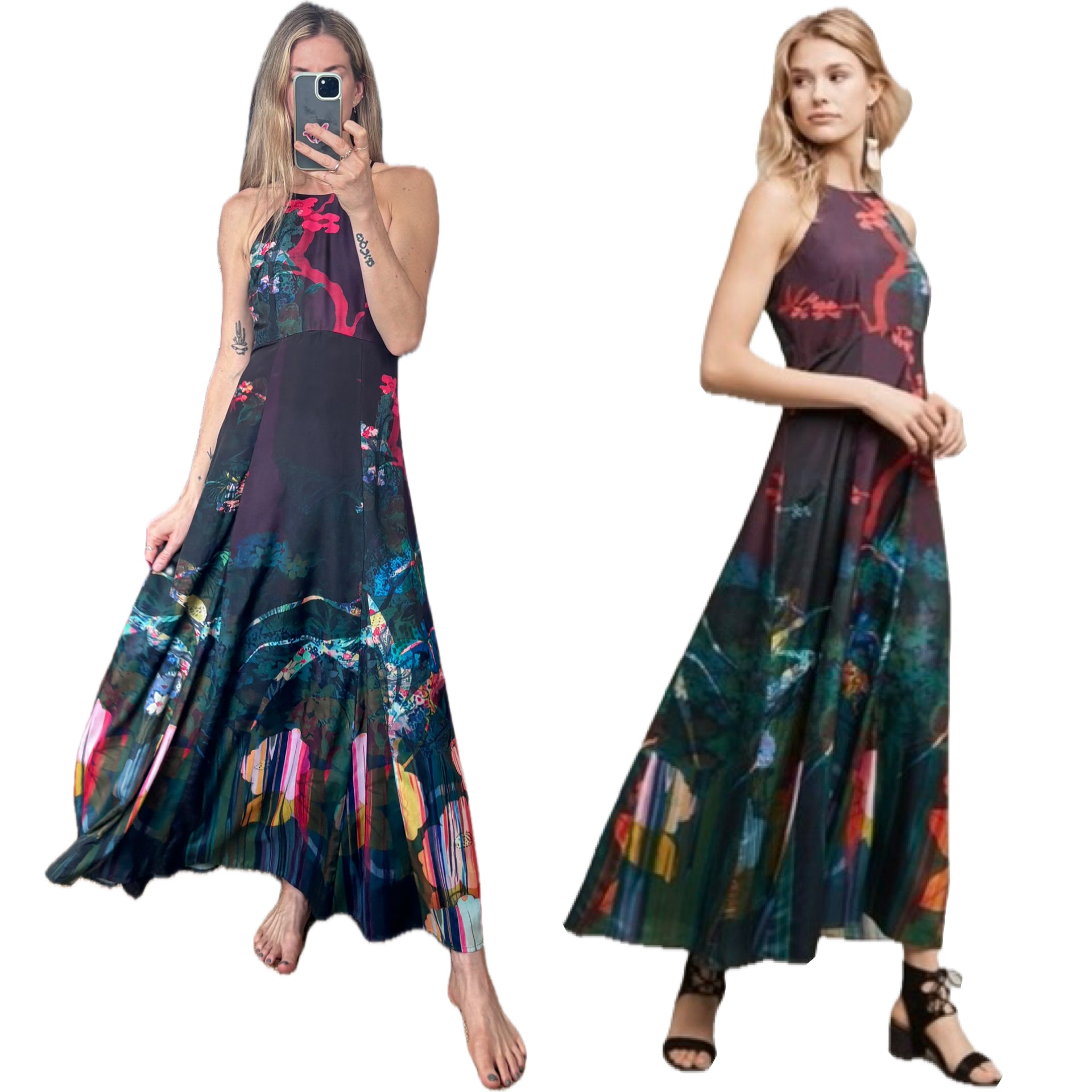Anthropologie Moulinette Soeurs Vetements Cadence Sleeveless Multicolour Halter Floral Print Maxi Dress