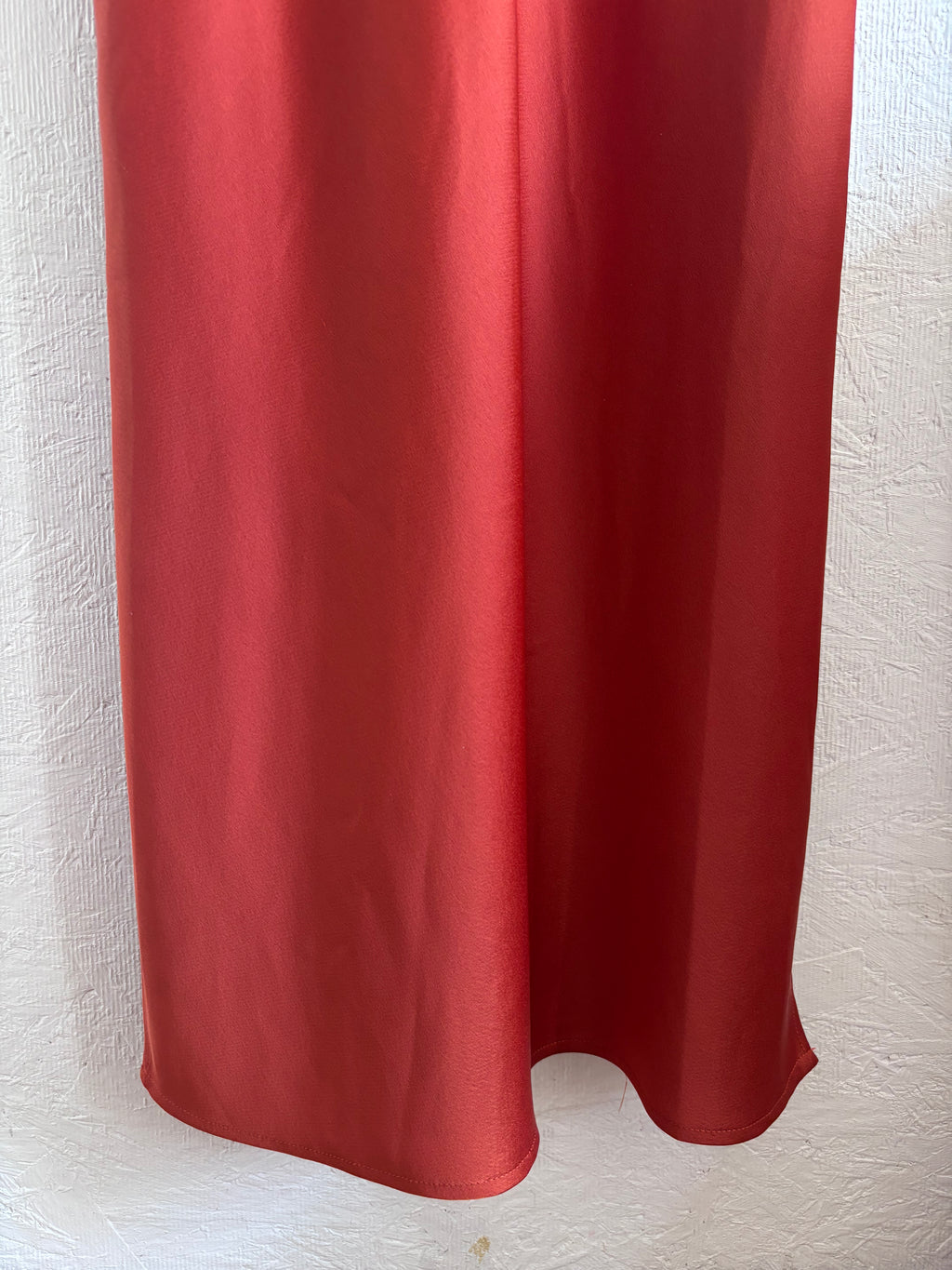 BHLDN Anthropologie Burnt Orange Terracotta Rust Spaghetti Strap Cowl Neck Satin Effect Maxi Slit Slip Gown Dress