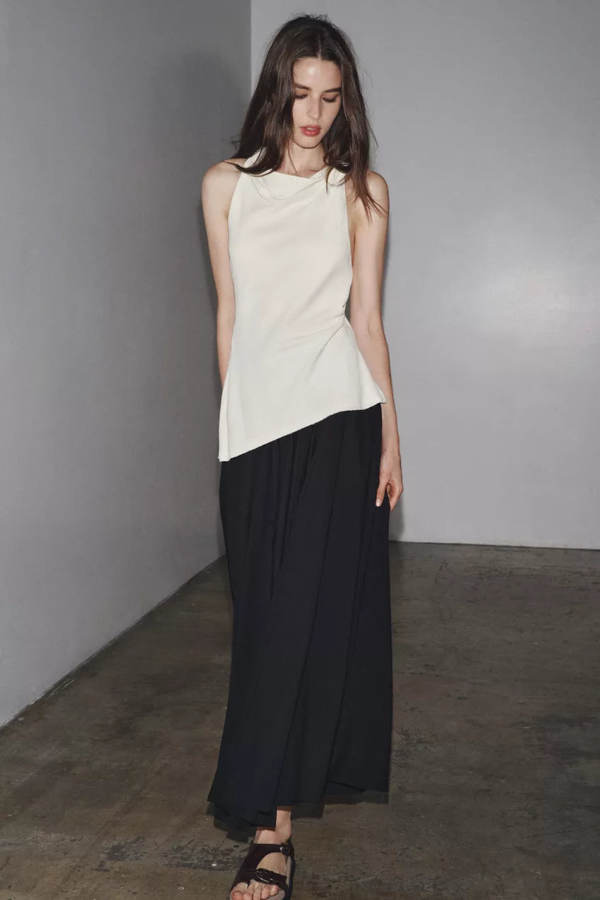 NWOT ZW Collection Zara Combination Halter Black White Sleeveless Maxi Dress