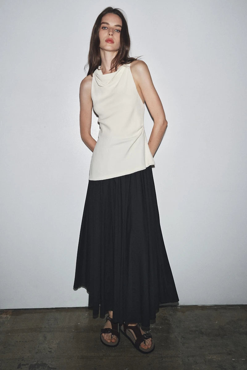 NWOT ZW Collection Zara Combination Halter Black White Sleeveless Maxi Dress