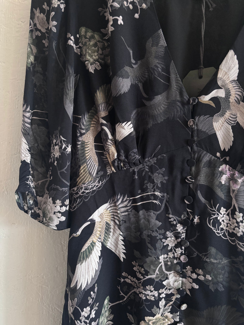 NWT All Saints Kota Amare Eco Viscose Bird Print Button Down Mini Dress