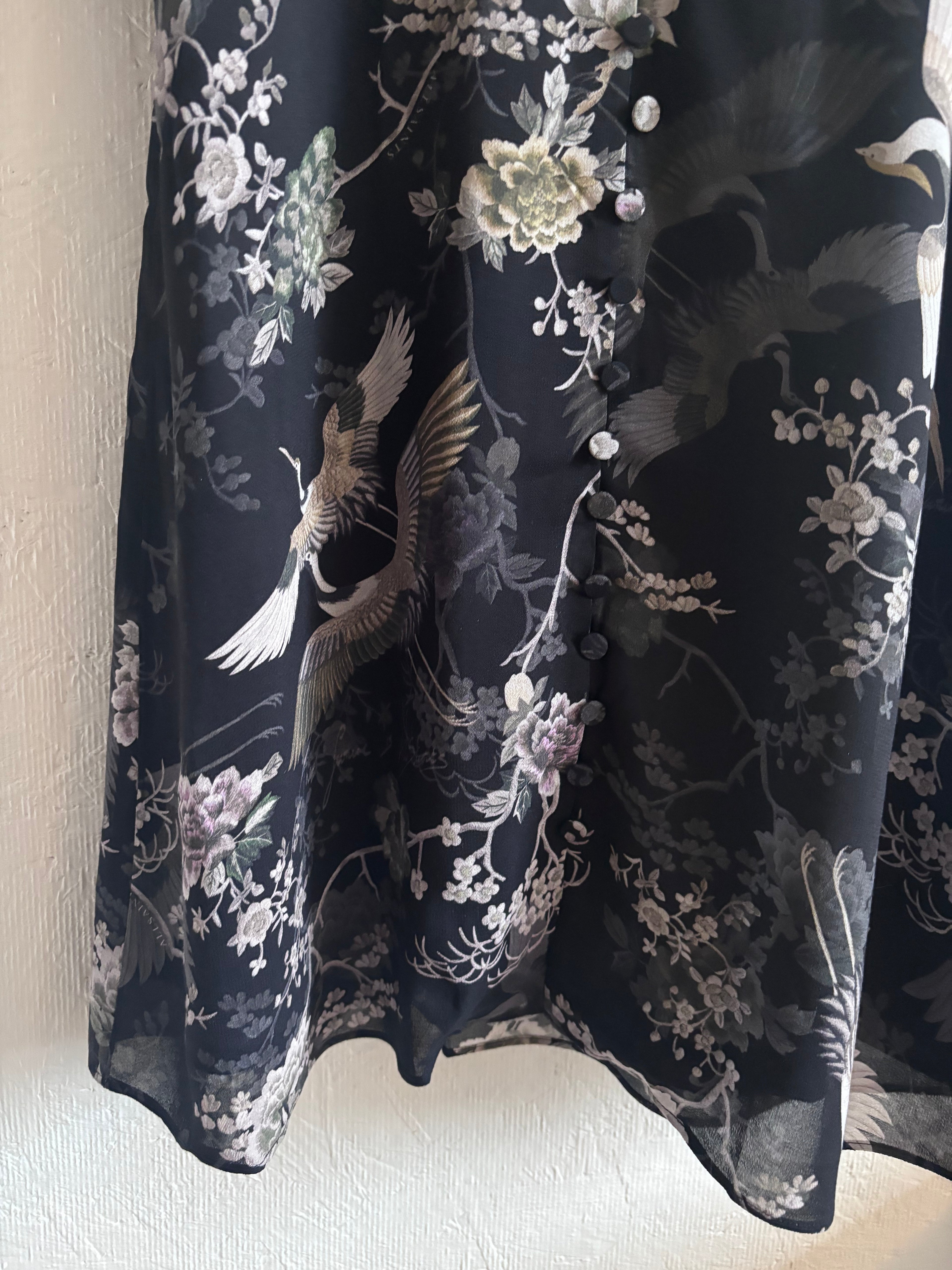 NWT All Saints Kota Amare Eco Viscose Bird Print Button Down Mini Dress