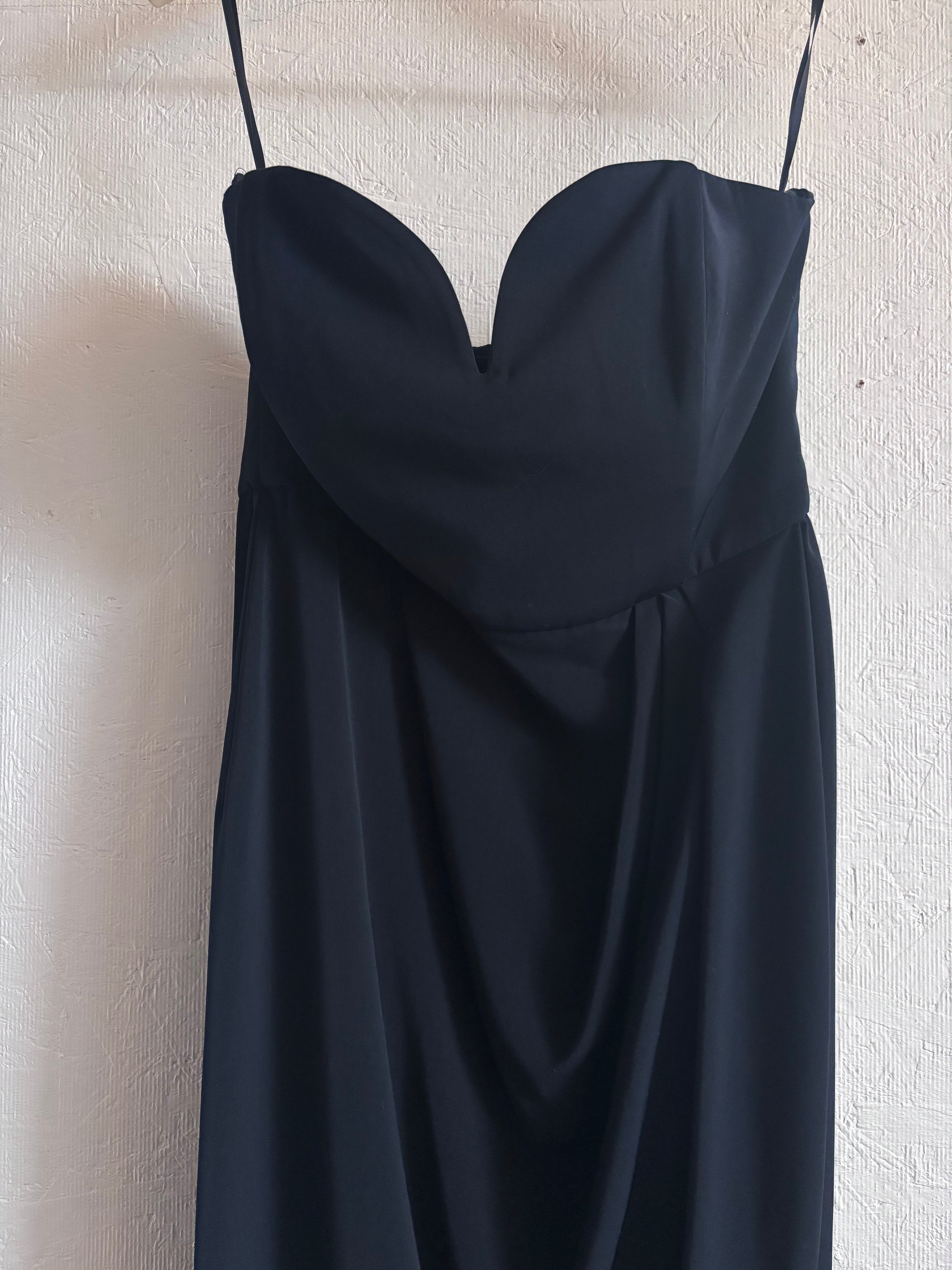 Shona Joy Dark Navy Blue U Bustier Wired Draped Strapless Midi Dress