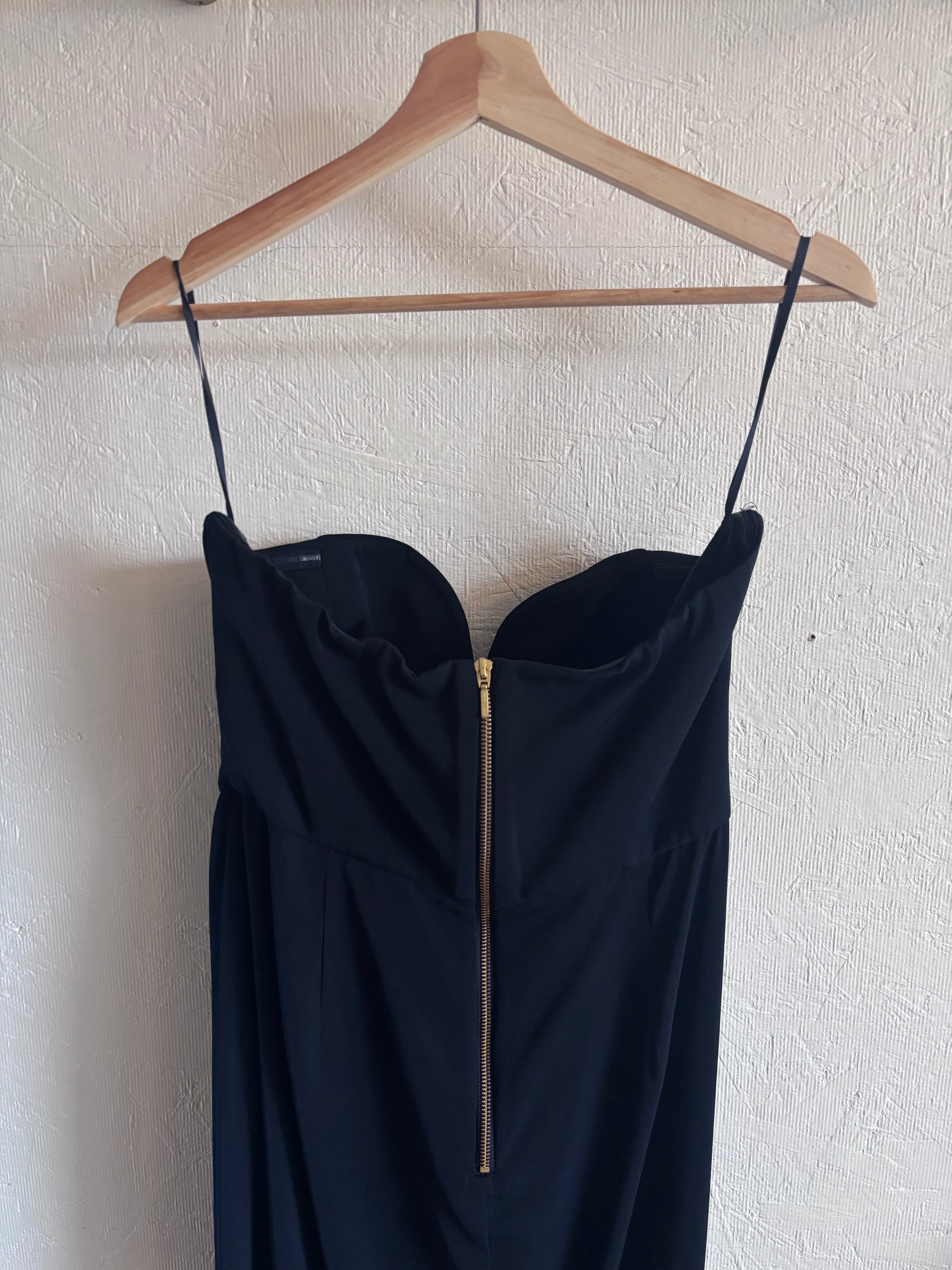 Shona Joy Dark Navy Blue U Bustier Wired Draped Strapless Midi Dress