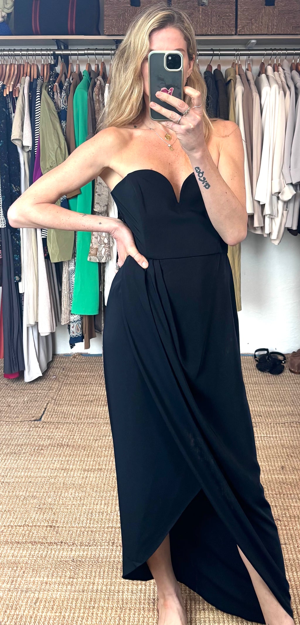 Shona Joy Dark Navy Blue U Bustier Wired Draped Strapless Midi Dress