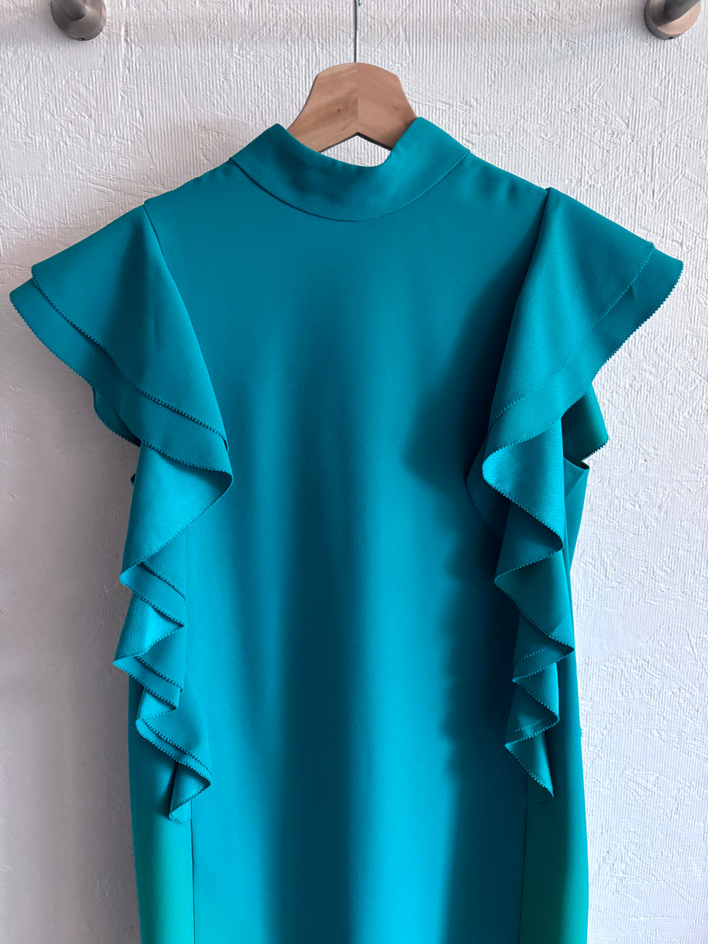Kate Spade Teal Turquoise Flutter Sleeveless Ruffle Mini Dress