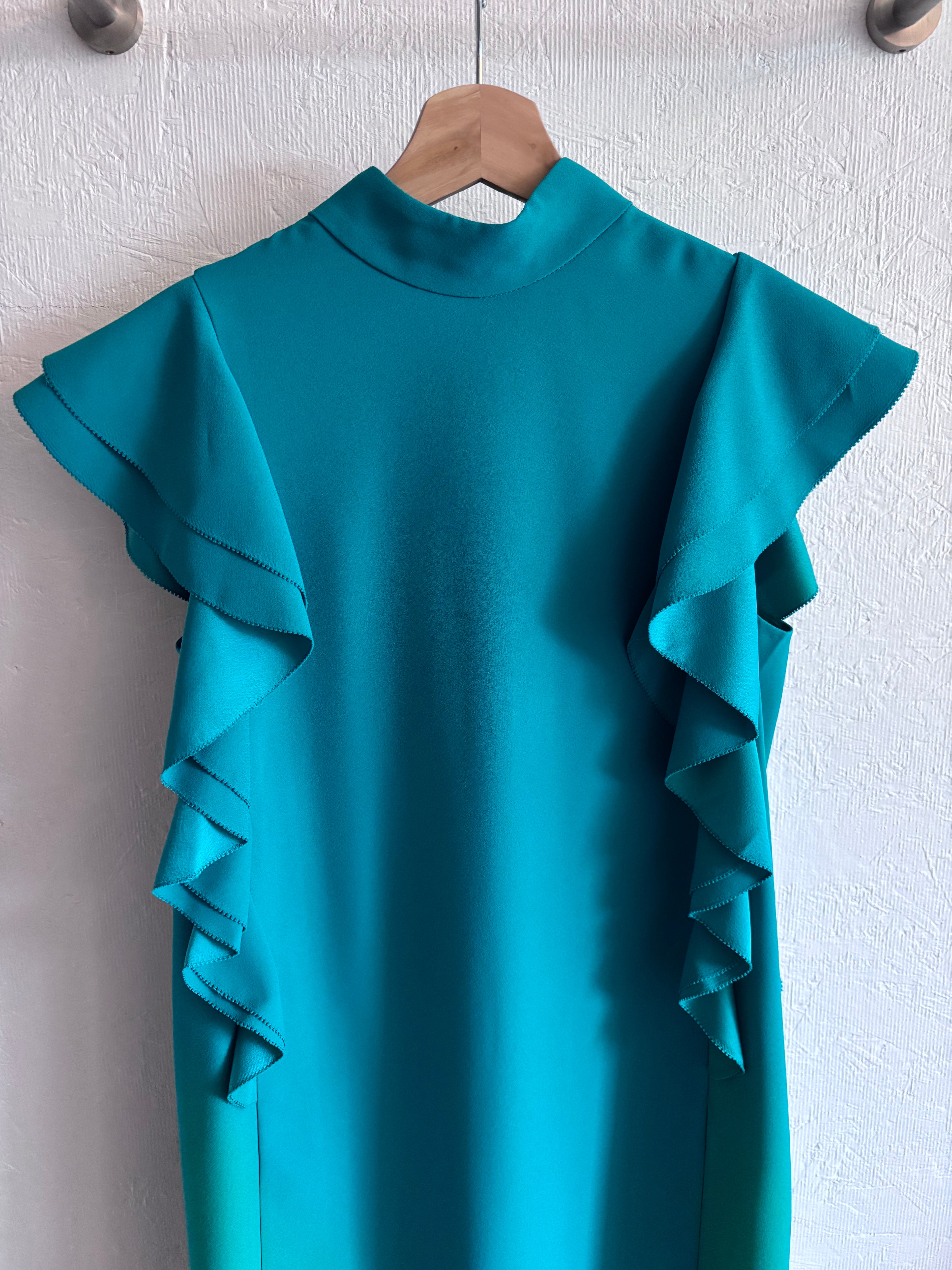 Kate Spade Teal Turquoise Flutter Sleeveless Ruffle Mini Dress