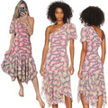 Revolve’s ASTR The Label Pink Floral One Puff Sleeve Asymmetrical Midi Dress