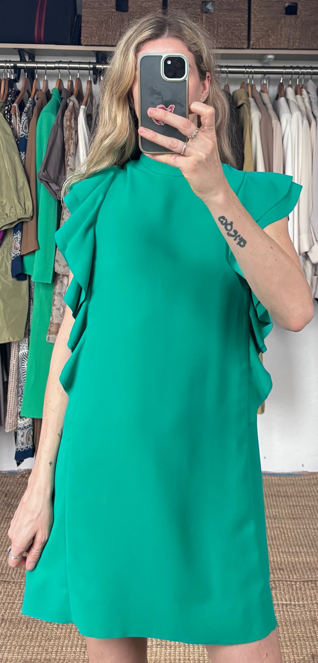 Kate Spade Teal Turquoise Flutter Sleeveless Ruffle Mini Dress