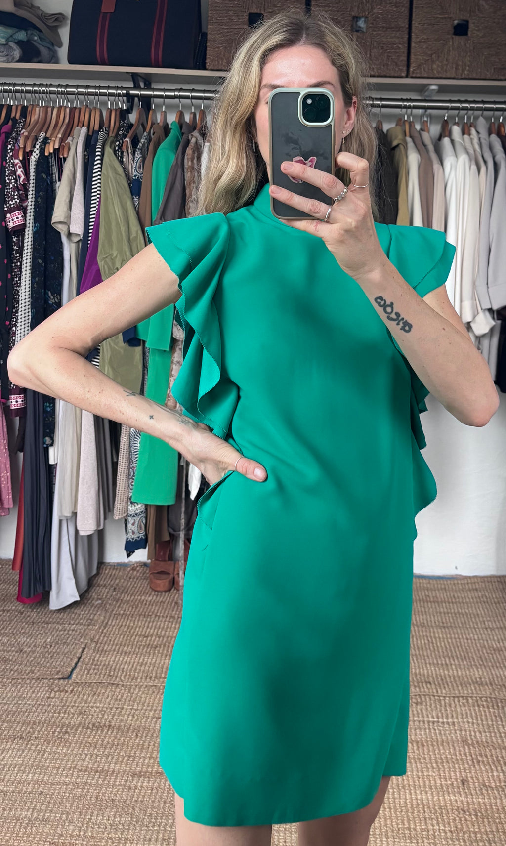 Kate Spade Teal Turquoise Flutter Sleeveless Ruffle Mini Dress