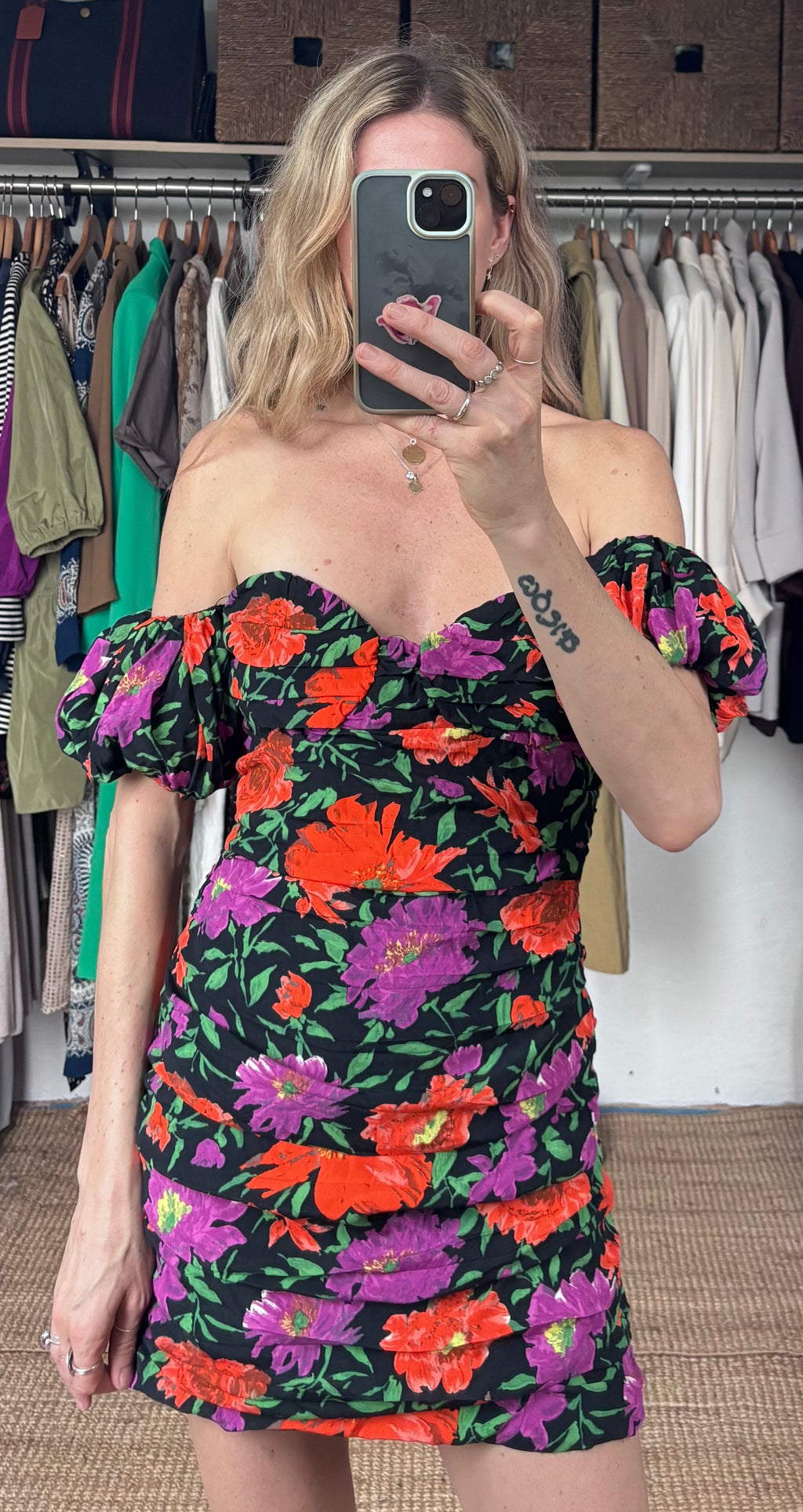 NWT Zara Bloggers Fave Ruched Bardot Off Shoulder Puff Sleeve 80’s Inspired Mini Dress&nbsp;