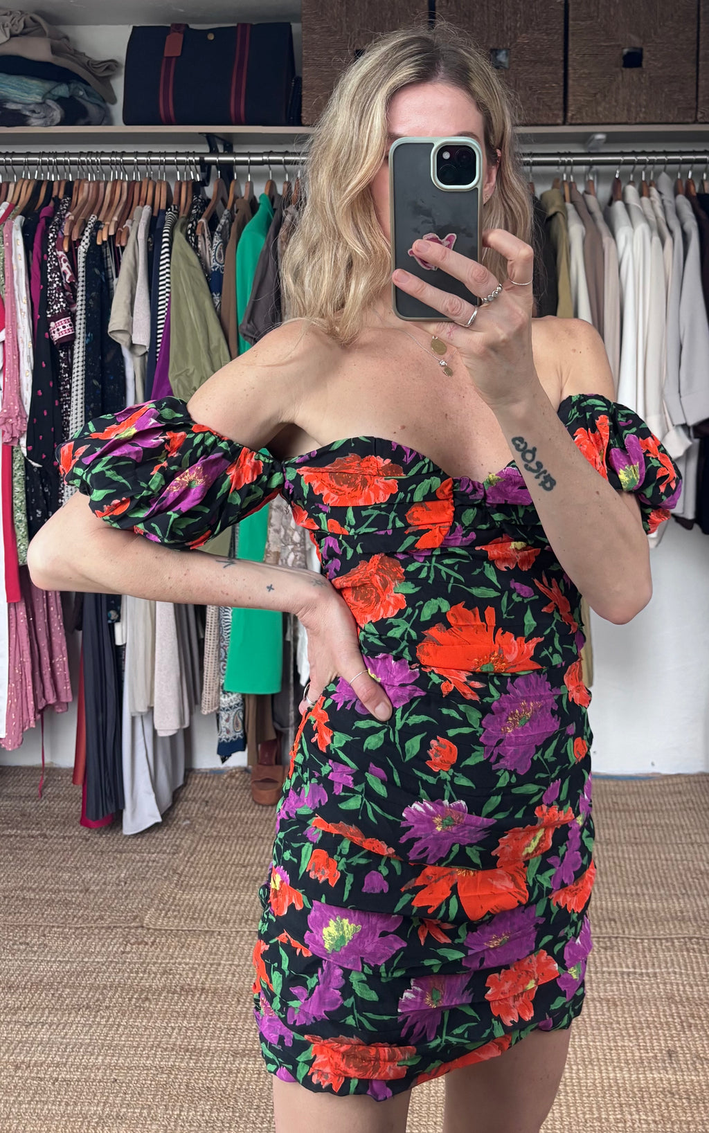 NWT Zara Bloggers Fave Ruched Bardot Off Shoulder Puff Sleeve 80’s Inspired Mini Dress&nbsp;