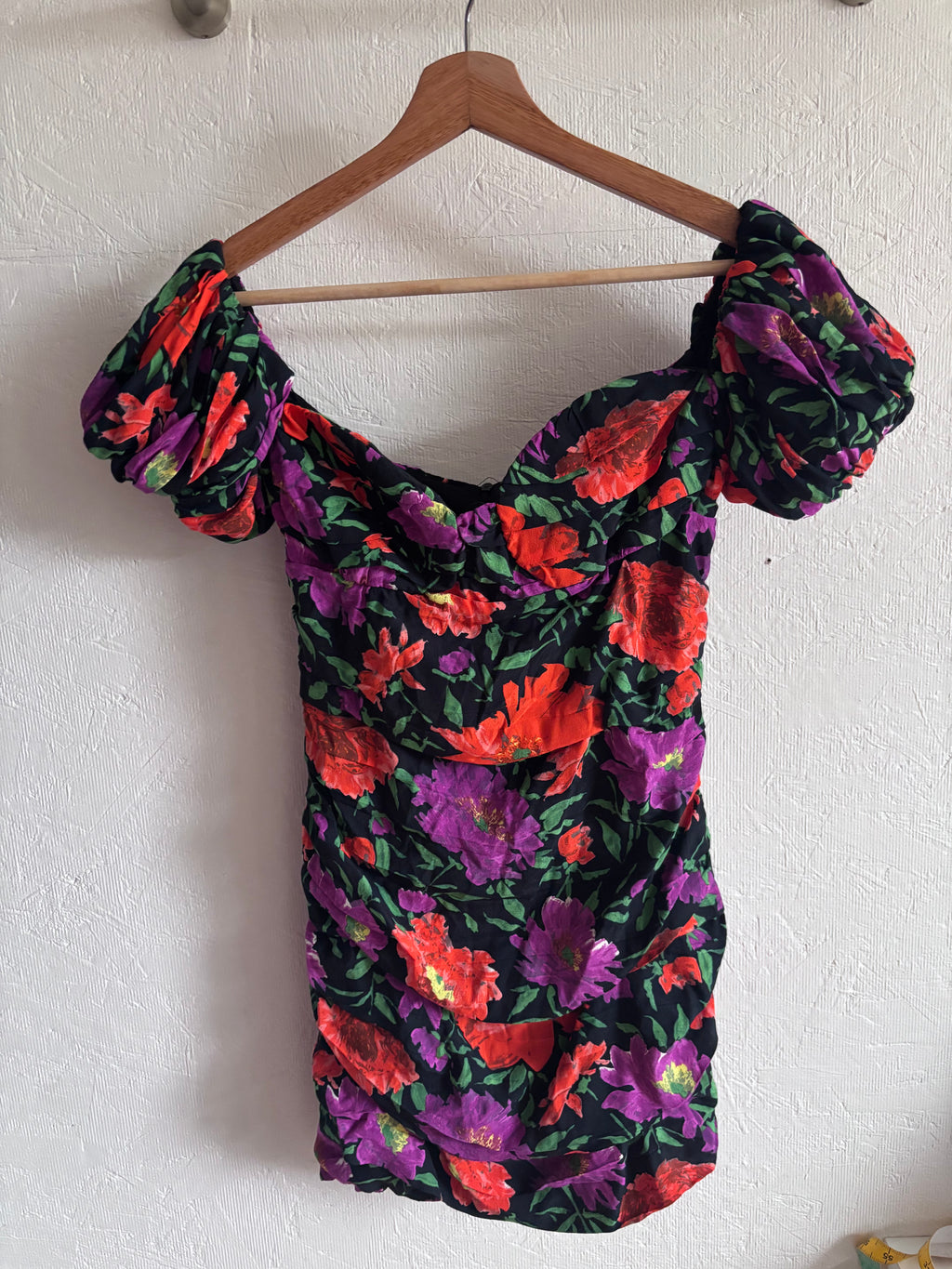 NWT Zara Bloggers Fave Ruched Bardot Off Shoulder Puff Sleeve 80’s Inspired Mini Dress&nbsp;