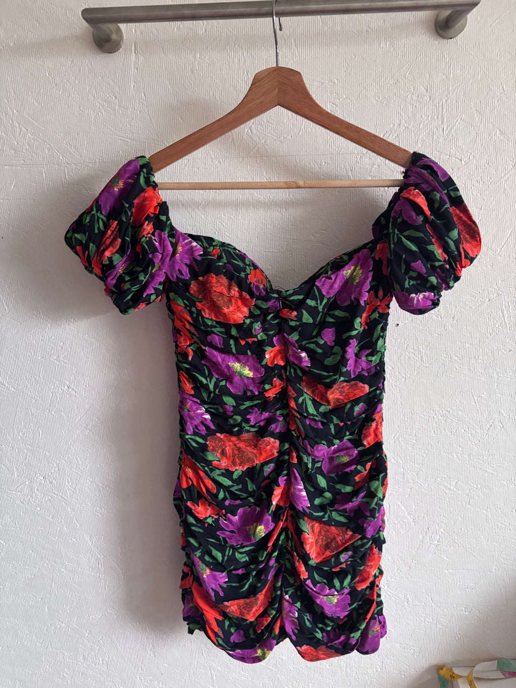 NWT Zara Bloggers Fave Ruched Bardot Off Shoulder Puff Sleeve 80’s Inspired Mini Dress&nbsp;