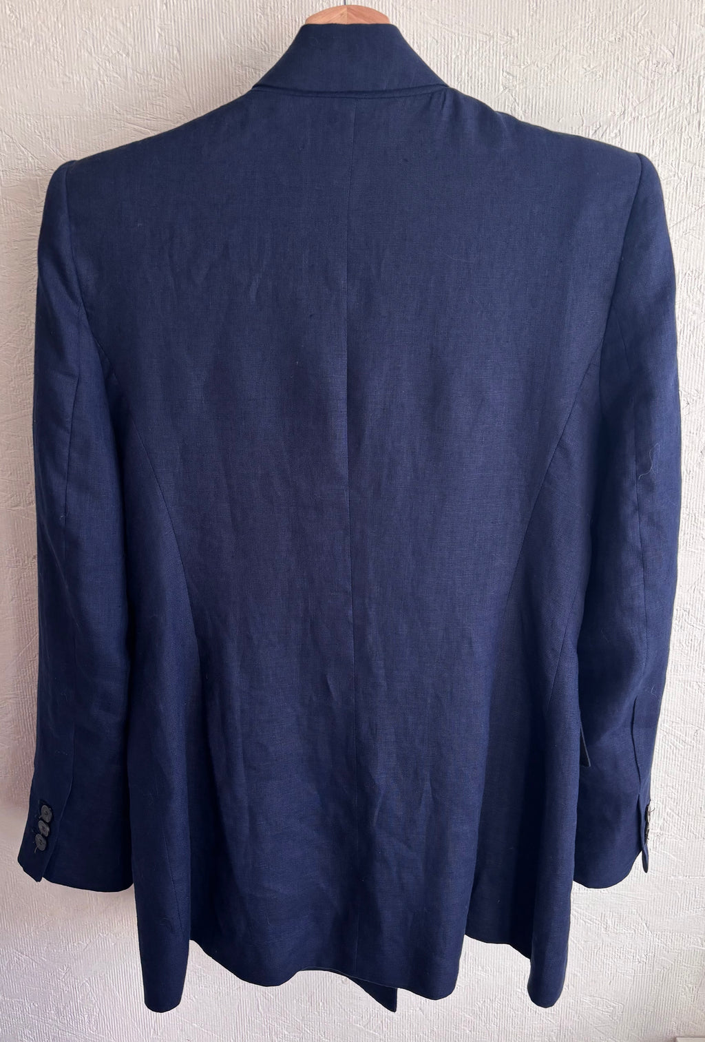 Zara Dark Navy Blue 100% Linen Long Double Breasted Lightweight Blazer Jacket