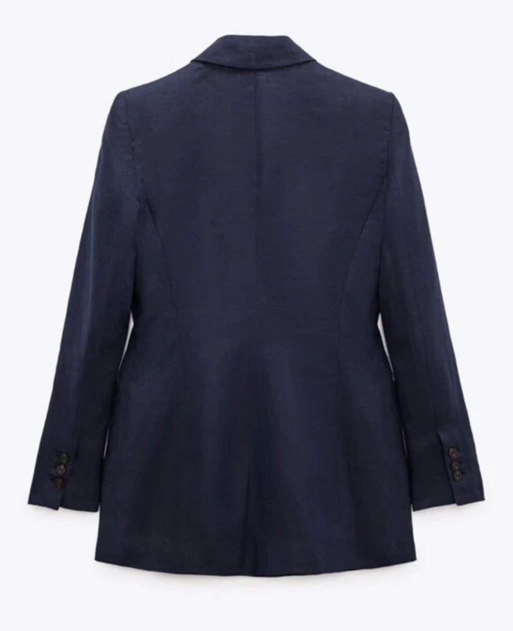 Zara Dark Navy Blue 100% Linen Long Double Breasted Lightweight Blazer Jacket