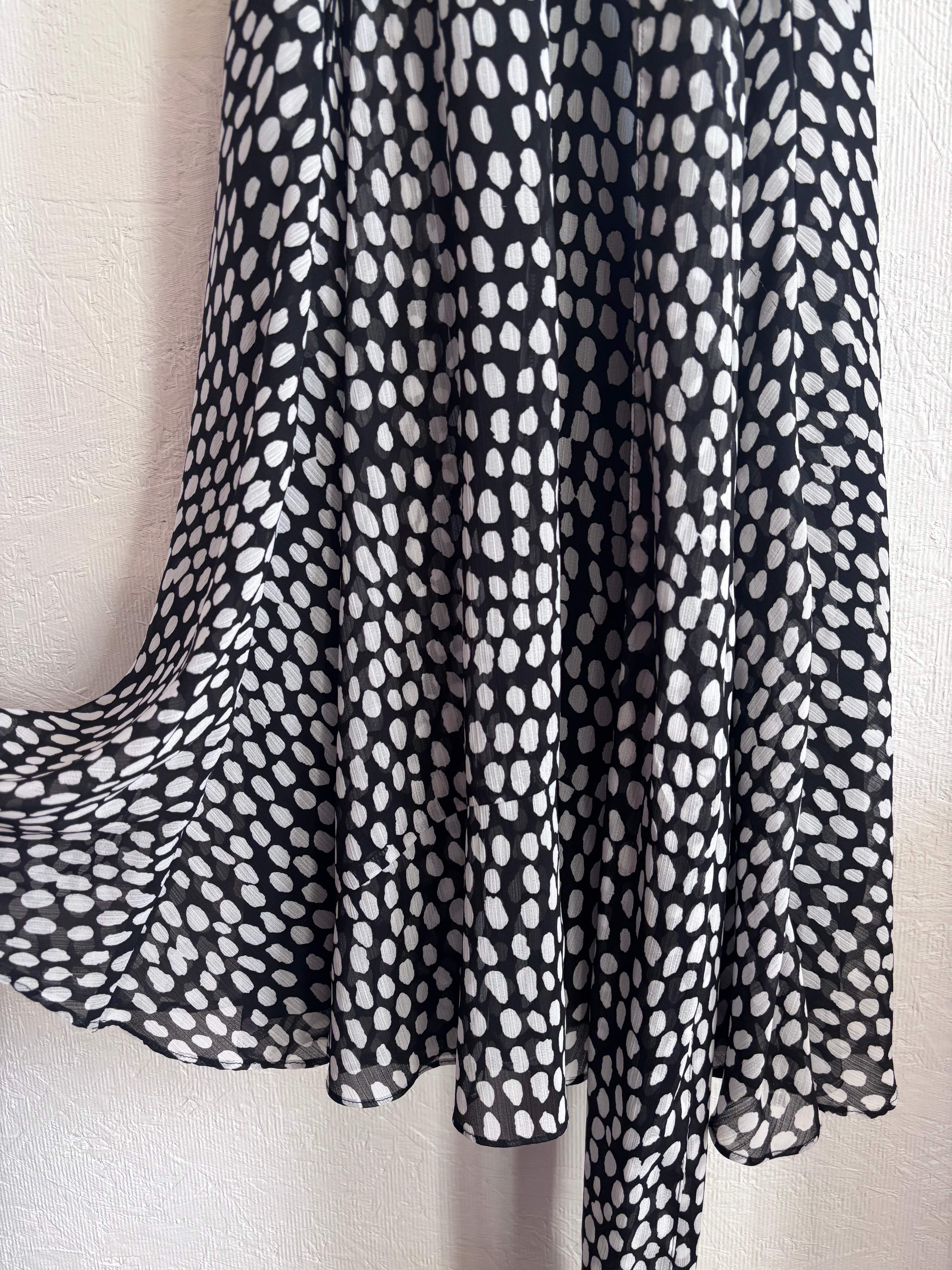 Club Monaco Black White Sandra Polka Dot Microdot Ruffle Sleeveless Button Down Belted Midi Dress