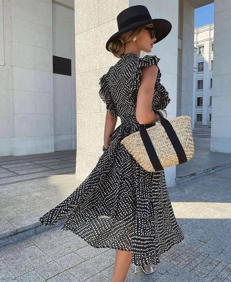 Club Monaco Black White Sandra Polka Dot Microdot Ruffle Sleeveless Button Down Belted Midi Dress