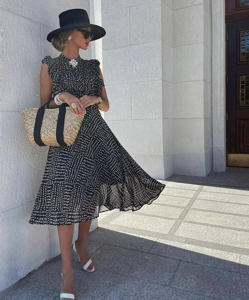 Club Monaco Black White Sandra Polka Dot Microdot Ruffle Sleeveless Button Down Belted Midi Dress