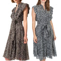 Club Monaco Black White Sandra Polka Dot Microdot Ruffle Sleeveless Button Down Belted Midi Dress
