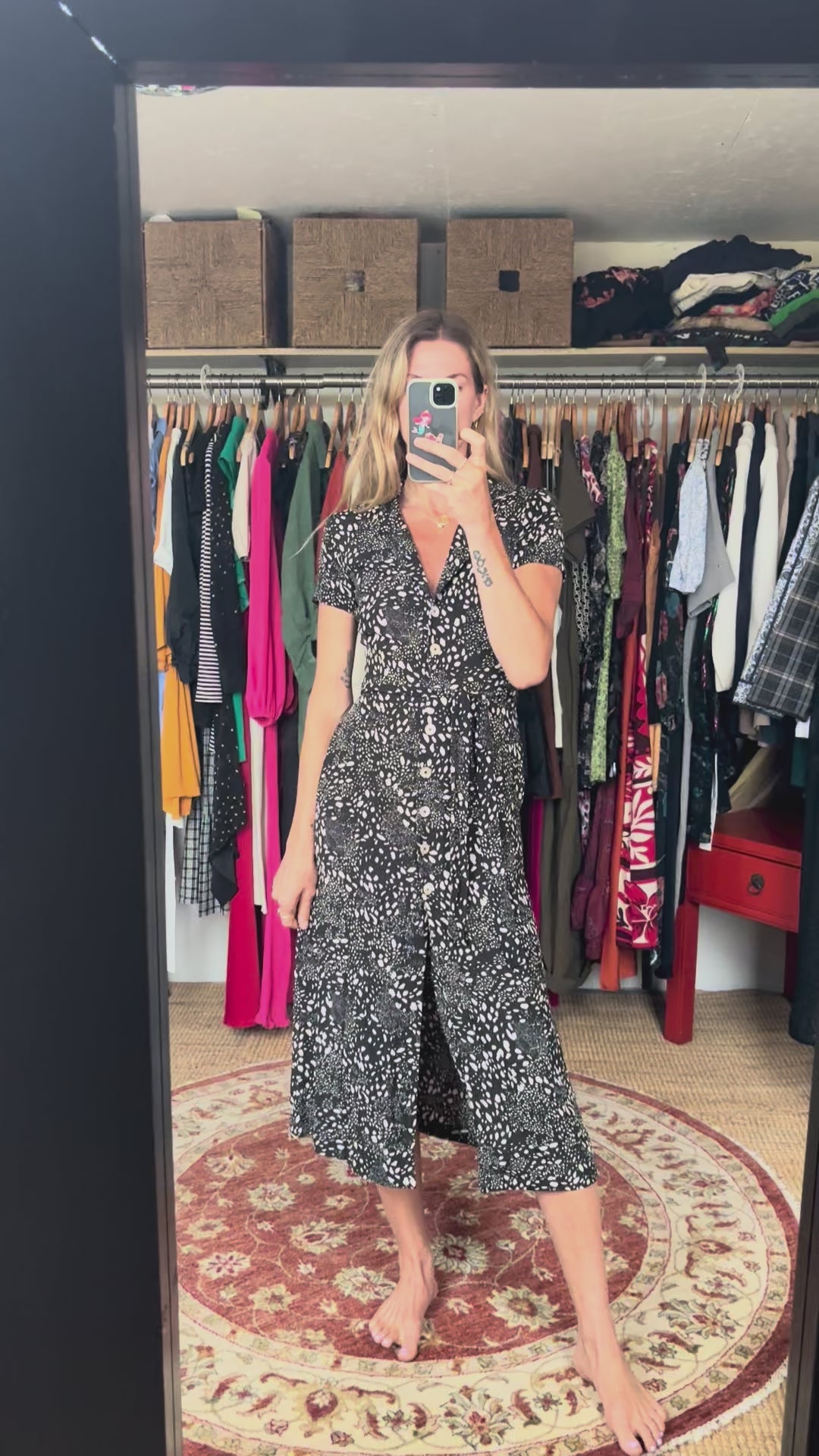 Wilfred Aritzia Button Down Collared Short Sleeve Midi Maxi Shirt Animal Print Silhouette Dress