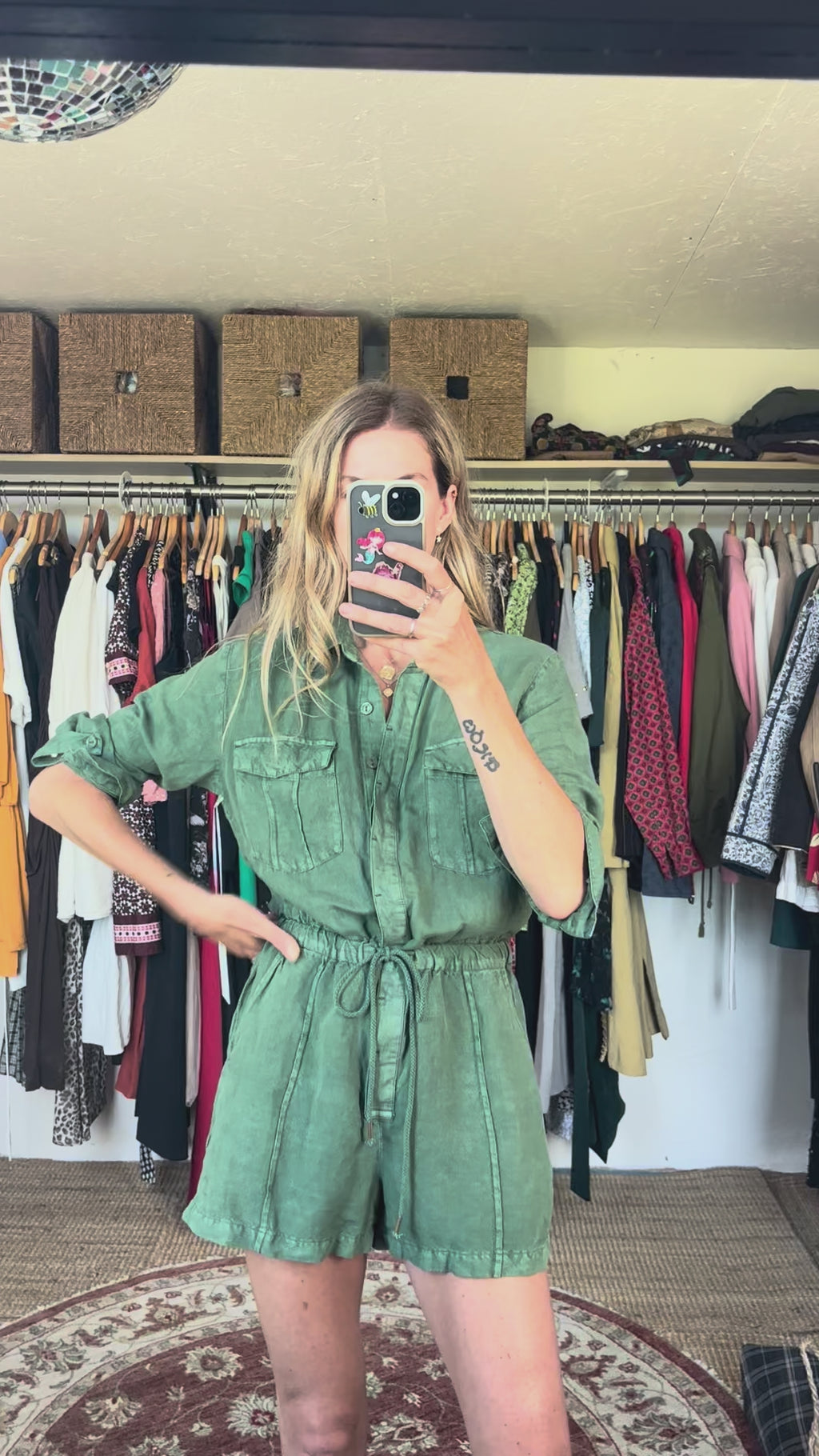 NWT YFB Young Fabulous and Broke Green Linen Blend Button Down Utility Lakeside Romper