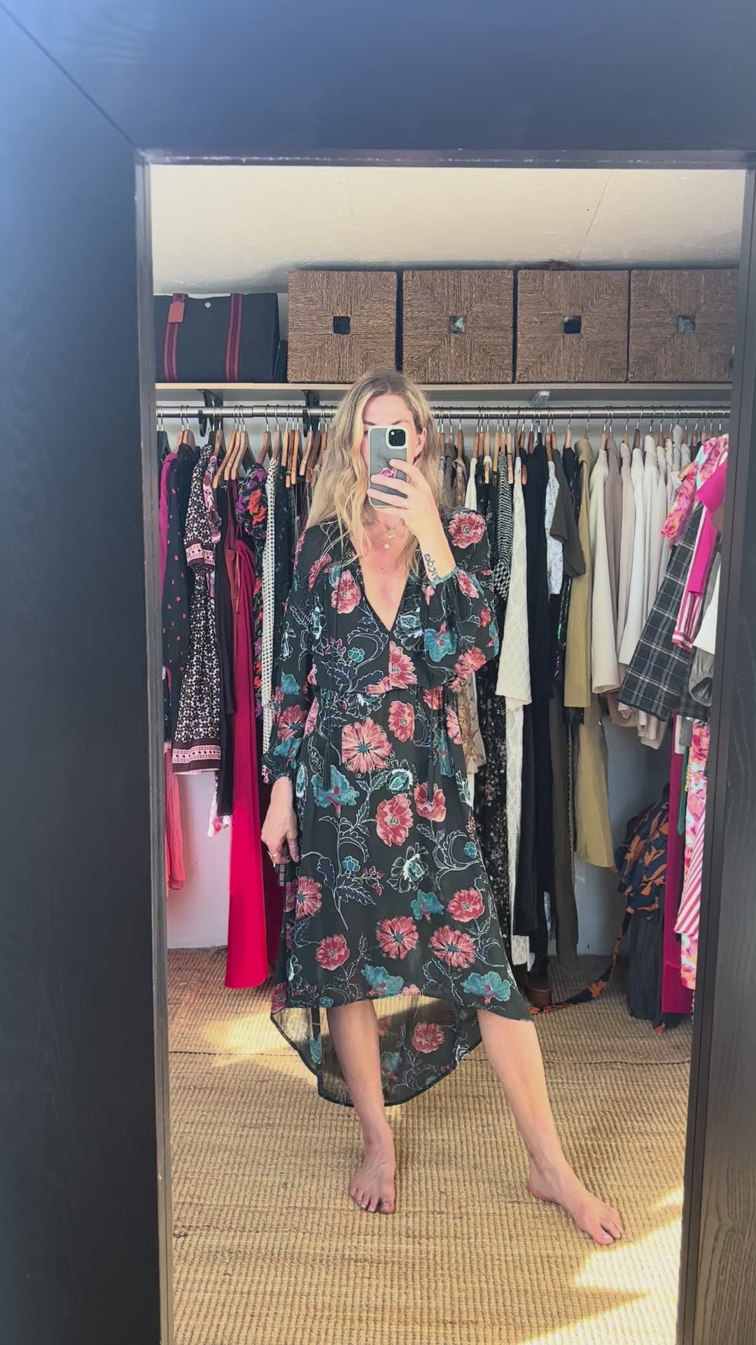 Revolve’s ASTR The Label Oversized Floral Boho Long Sleeve Hi Lo Tassel Drawstring Low Cut Maxi Dress