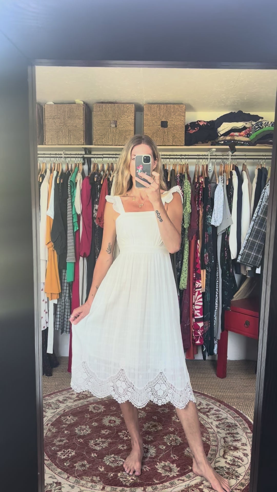 Ever New Melbourne 100% Cotton White Sleeveless Ruffle Lace Side Zip Midi Boho Dress